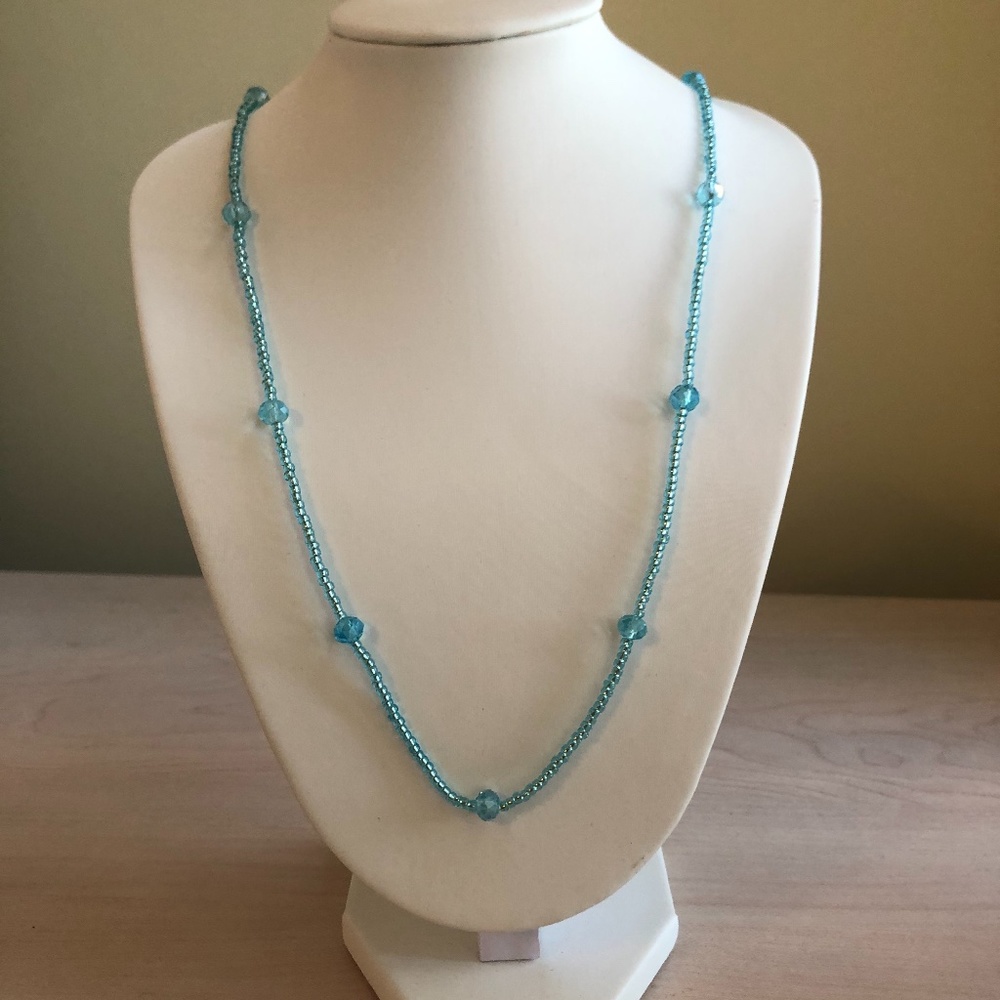 Handmade Illuminating Bright Aqua Glass Beaded Necklace